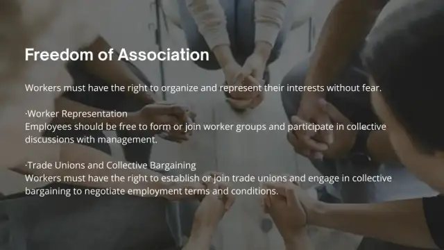 Worker discussion representing freedom of association and worker voice