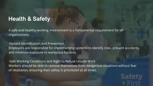 Health and safety practices in the workplace